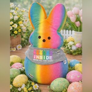 Build-A-Bear Rainbow Peeps Bunny Plush w/ Reversible Bandana Easter Basket Gift